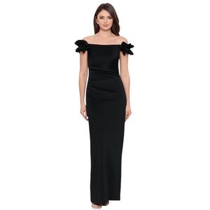 NEW X By XSCAPE Maggie Dress Off the Shoulder Formal Gown Ruffle Sleeve Size 16